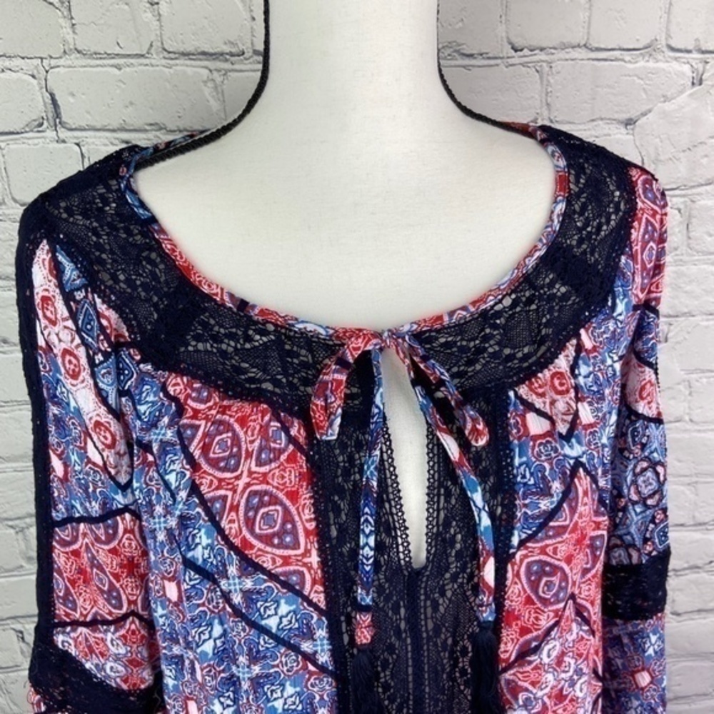 Jessica Simpson‎ Blouse Top Bandana Alaya Sheer Lace Boho Peasant Top Size L - Picture 4 of 16